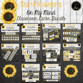 Preview of Rustic Sunflower and Shiplap Classroom Decor Bundle