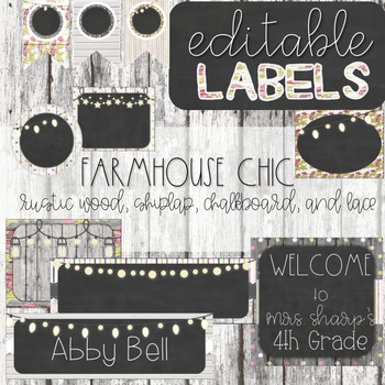 Preview of Rustic Wood, Chalkboard, and Charming Peonies - Farmhouse Chic Editable Labels