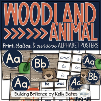 Preview of Rustic Woodland Animal Alphabet Posters (Print, Italics, and Cursive Fonts)