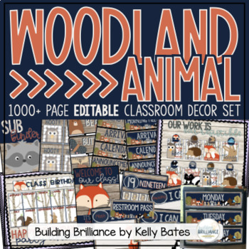 Preview of Rustic Woodland Animals Complete Classroom Decor Set BUNDLE {EDITABLE}