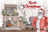 Rustic christmas clipart, farmhouse christmas, fireplace c