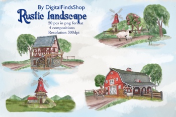 Preview of Rustic clipart, country clipart, Rural lanscape scene Creator, landscape  clip a
