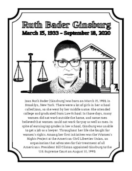 Preview of Ruth Bader Ginsburg (March 15) Women's History - Law - Information/Coloring