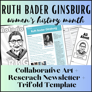Preview of Ruth Bader Ginsburg- RBG Research Reading Comprehension, Trifold Template + Art