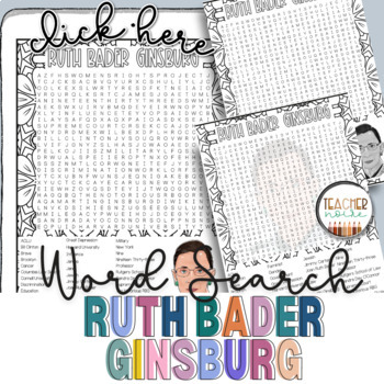 Preview of Ruth Bader Ginsburg Word Search Activity for Kids | Historical Figure Activity
