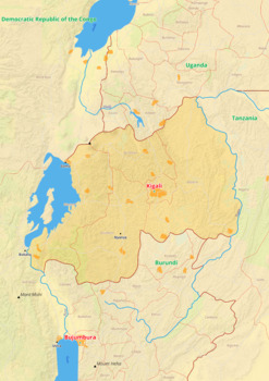 Preview of Rwanda map with cities township counties rivers roads labeled