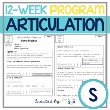 Preview of S Articulation Homework Activities for Speech Therapy 12 Week Program