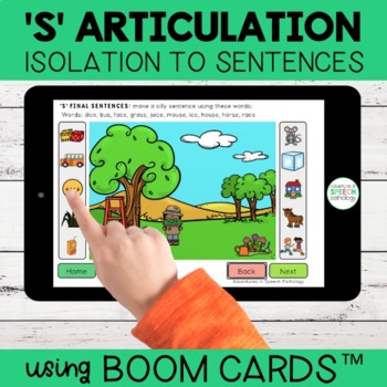 Preview of S Articulation Boom Cards™ | Isolation to Sentences | Distance Learning