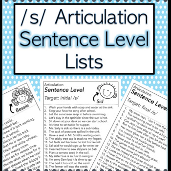 Preview of S Articulation Sentence Level Lists - 127 Initial, Medial and Final S Sentences