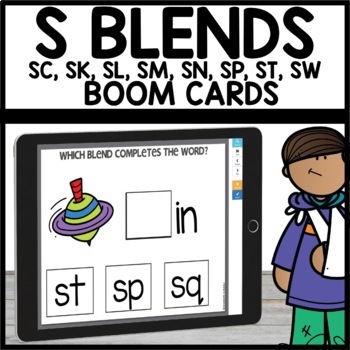 Preview of S Blends Boom Cards No Prep Literacy Centers Games Digital Resource Activities