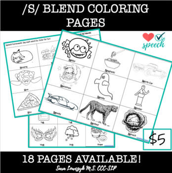 s blend articulation coloring worksheets no prep by