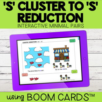 Preview of S Blend Cluster Reduction to "S" Interactive Minimal Pairs | Boom Cards™