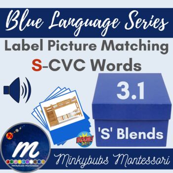 Preview of S Blend Words Blue Language Label Picture Match Activities Boom Cards