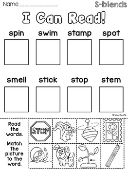 S Blends Worksheets and Activities No Prep Pack by Miss Giraffe | TpT