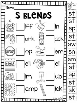 s blends worksheets and activities no prep pack beginning blends