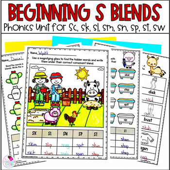 S Blends - Beginning Blends - Phonics Worksheets - SC SK SL SM SN SP ST SW