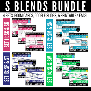 Preview of S Blends Bundle: Boom Cards, Google Slides, AND Printable/ Easel Compatible