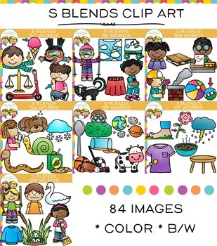 Preview of S Blends Beginning Consonant Clip Art Bundle - Volume One