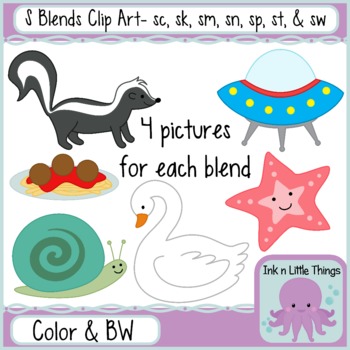 Preview of S Blends Clip Art Bundle- sc, sk, sm, sn, sp, st, & sw clipart