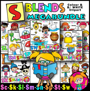 Preview of S Blends - Clipart BUNDLE {Lilly Silly Billy}