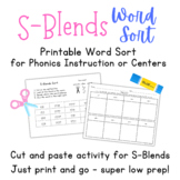 S-Blends, Consonant Blends Word Sort - Printable - Cut and Paste
