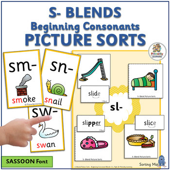 Preview of S Blends Picture Sort Help Your Child Learn Beginning Blends - SASSOON Font