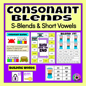 S-Blends Reading and Spelling | CCVC Initial Consonant Blends Closed ...