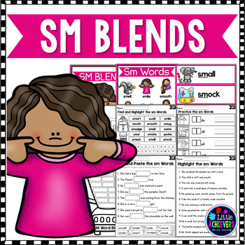 s blends worksheets sm blend words by little achievers tpt