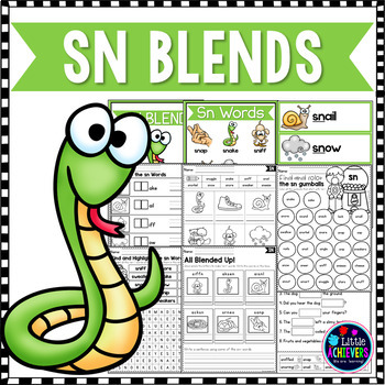 Preview of Consonant Beginning S Blends Worksheets- Sn Blend Phonics Kindergarten 1st Grade