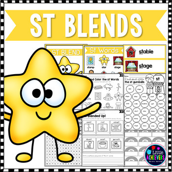 Preview of S Blends Worksheets: ST Blend Words - Kindergarten, 1st Grade Phonics Activities