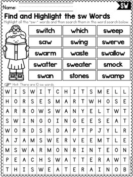 S Blends Worksheets - SW Blend Words by Little Achievers | TpT