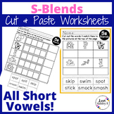 S Blends Worksheets with Short Vowels, Cut and Paste, & No Prep