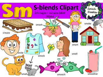 Preview of S Blends clipart - Sm words - 20 images! Personal and Commercial use