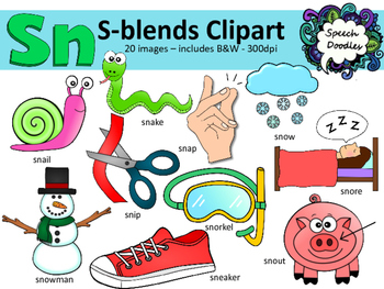 Preview of S Blends clipart - Sn words - 20 images! Personal and Commercial use