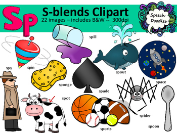 Preview of S Blends clipart - Sp words-  22 images! - Personal and Commercial use