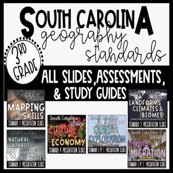 Preview of S.C. 3rd Grade Geography Standards ALL Slides, Assessments, Study Guides BUNDLE
