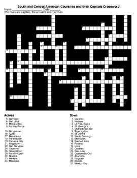 S Central American Countries Capitals Crossword Word Search