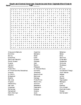 S Central American Countries Capitals Crossword Word Search
