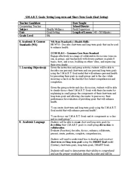 Preview of S.M.A.R.T. Goals: Health Lesson Plan (Assessments Included - edTPA Format).