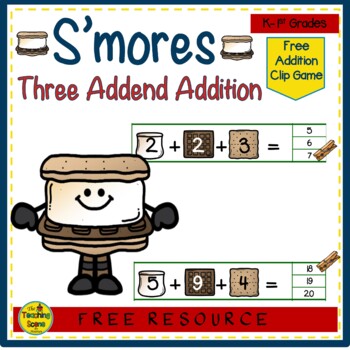 Preview of S'more Three Addend Addition Clip Game {FREE}