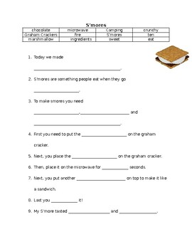 Preview of S'Mores Activity Worksheet