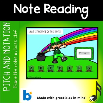 Preview of S Patrick Day  Bass Clef Note Reading in Digital Task Cards on Boom Cards™