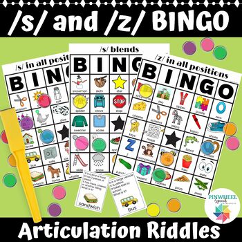 Preview of S, S blends, and Z Articulation BINGO Riddles Printable Speech Therapy Activity