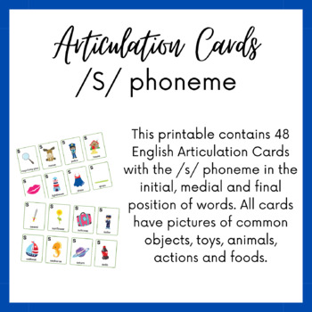 Preview of S Sound Printable Articulation Cards for Speech Therapy