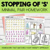 S Sound | Stopping Minimal Pairs Homework | Speech Therapy