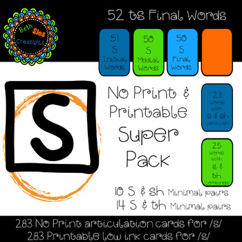 Preview of S Super Pack Print and No Print (distance learning) Decks for Articulation of S