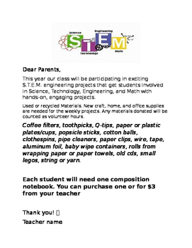 Preview of S.T.E.M. introduction letter for parents