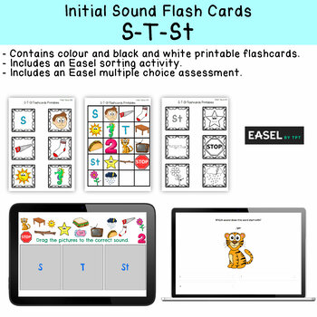 Preview of S T St Flash Cards for Memory or Sorting & Easel