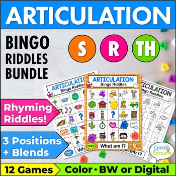 Preview of S, TH & R Articulation Games Speech Therapy Activities Bingo Riddles Bundle