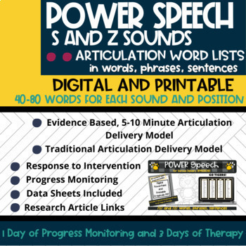 Preview of S and Z Articulation Speech Therapy Word Lists Digital and Print